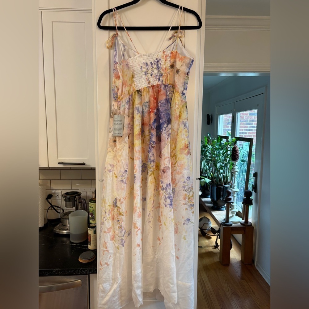 new En Saison Taylorrann watercolor midi dress in ivory violet orange combo - Picture 7 of 7